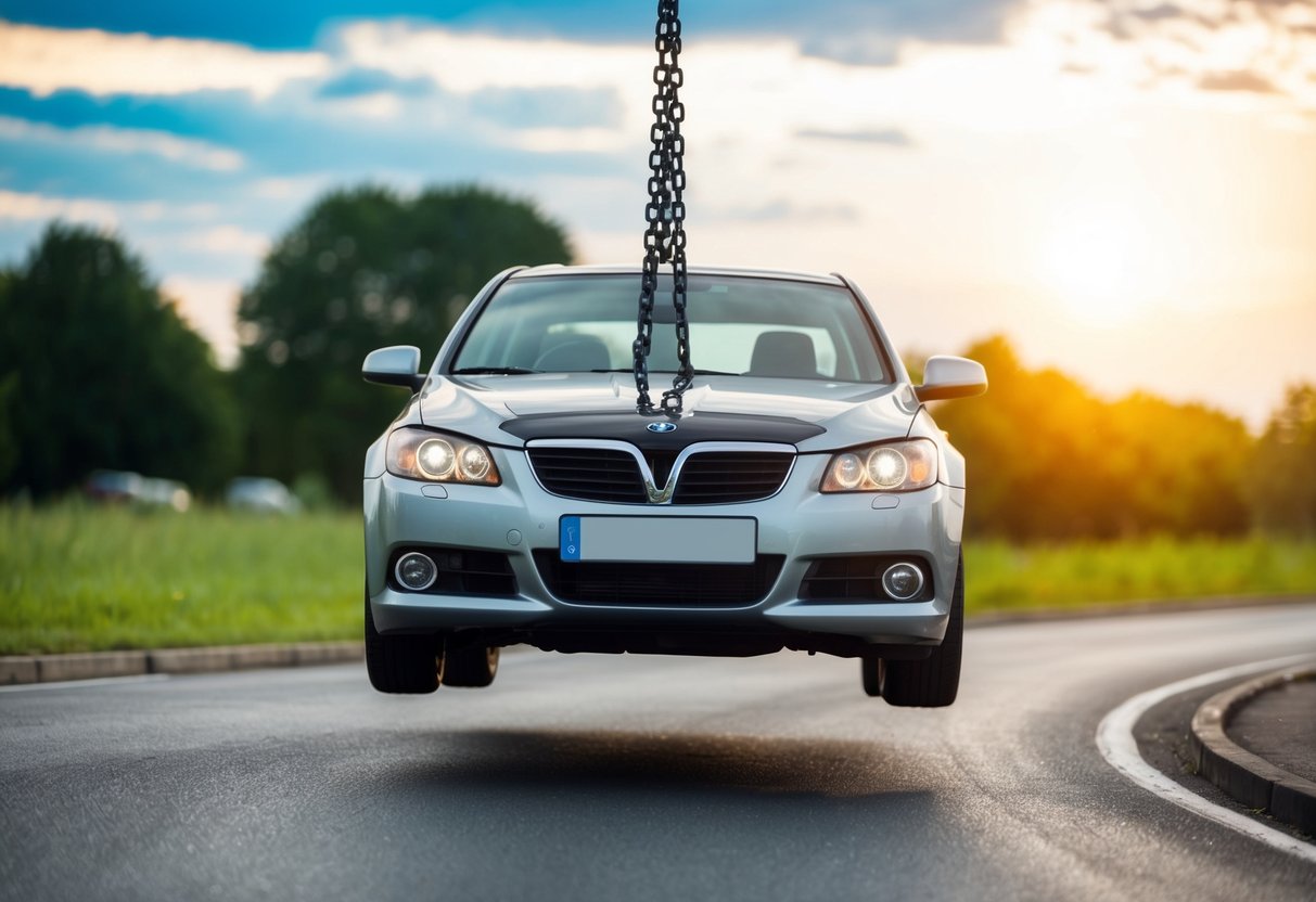 Une voiture suspendue par une chaîne en raison d'un incident lié à l'alcool