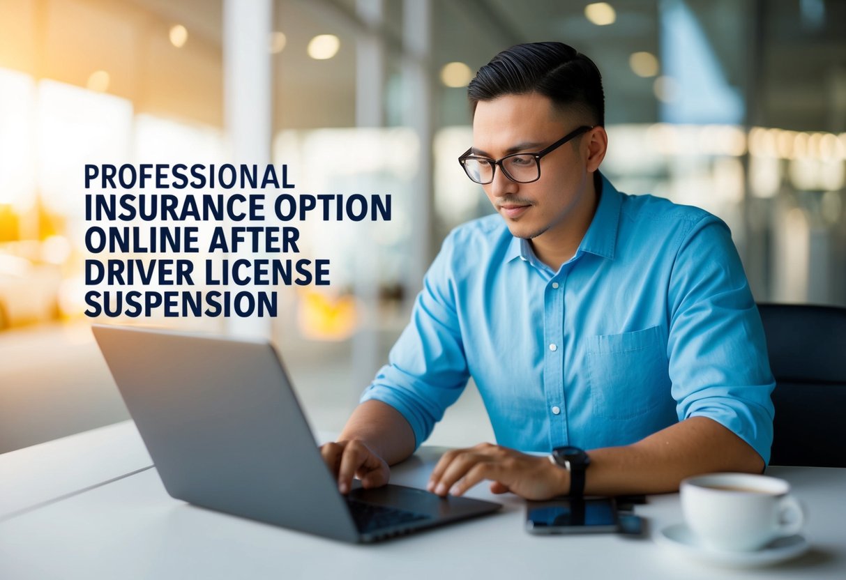 Une personne recherchant des options d'assurance en ligne après une suspension de permis de conduire.