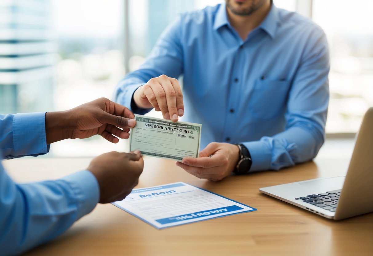 Une personne recevant un remboursement d'une compagnie d'assurance vision après avoir mis à jour ses lunettes avec une nouvelle prescription.