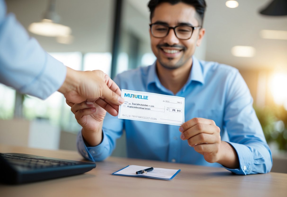 Une personne recevant un chèque d'une mutuelle pour le remboursement de lunettes avec une ordonnance modifiée